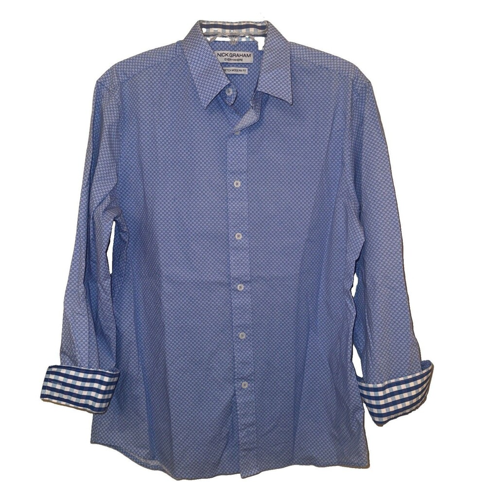 Nick Graham Everywhere Stretch Modern Fit Long Sleeve Shirt Blue Mens Medium